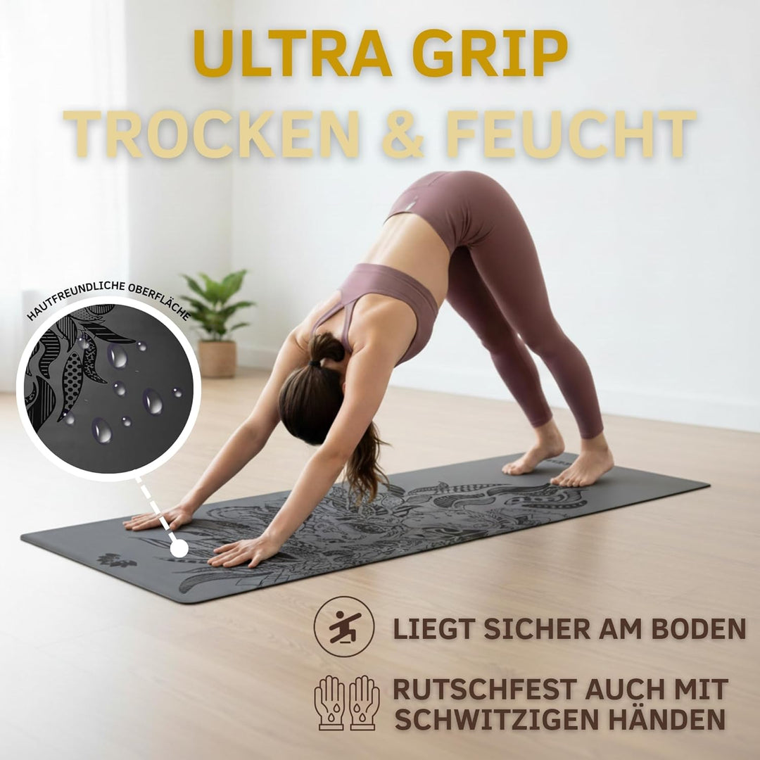 Yogamatte aus Naturkautschuk | extrem rutschfest | ULTRA GRIP Oberfläche aus ECO PU | extra breit 68