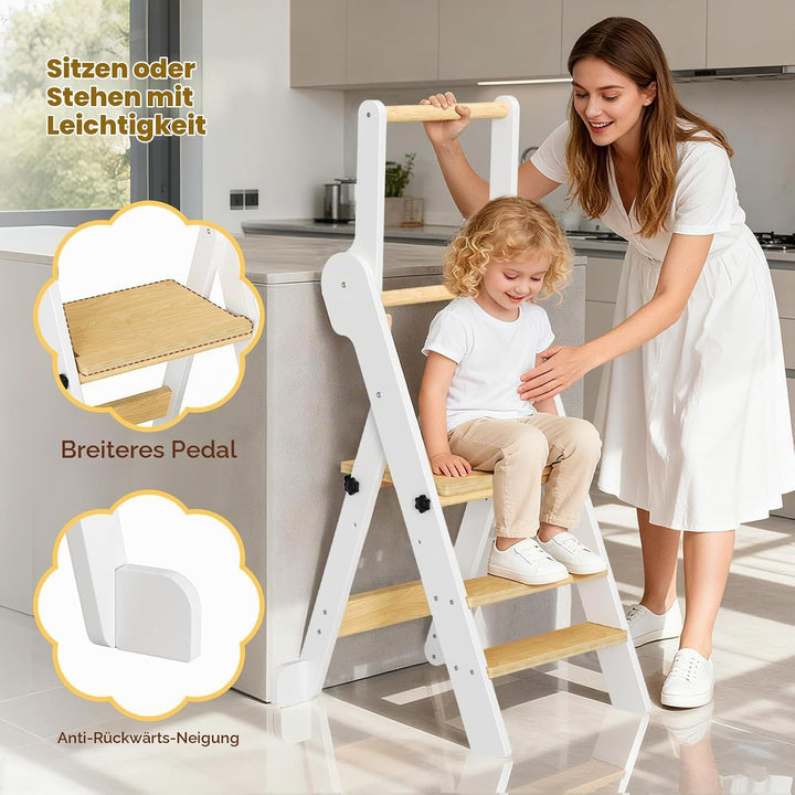 Kinder Lernturm klappbar Tower Mit Netzbeutel,Faltbarer Montessori Lernturm, 2-stufiger Höhenverstel