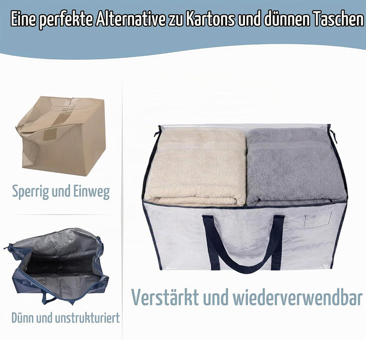 VENO 6-er Pack extra grosse Reisetaschen mit Reissverschlüssen, strapazierfähig, Umzugsbox-Alternati