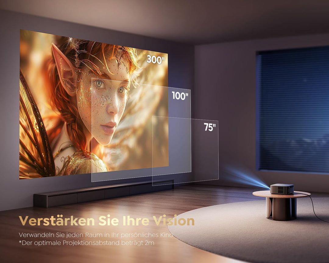 Smart Beamer 4K【1200 ANSI/Google TV】 Netflix Official, Autofokus Trapezkorrektur Beamer Outdoor Tage