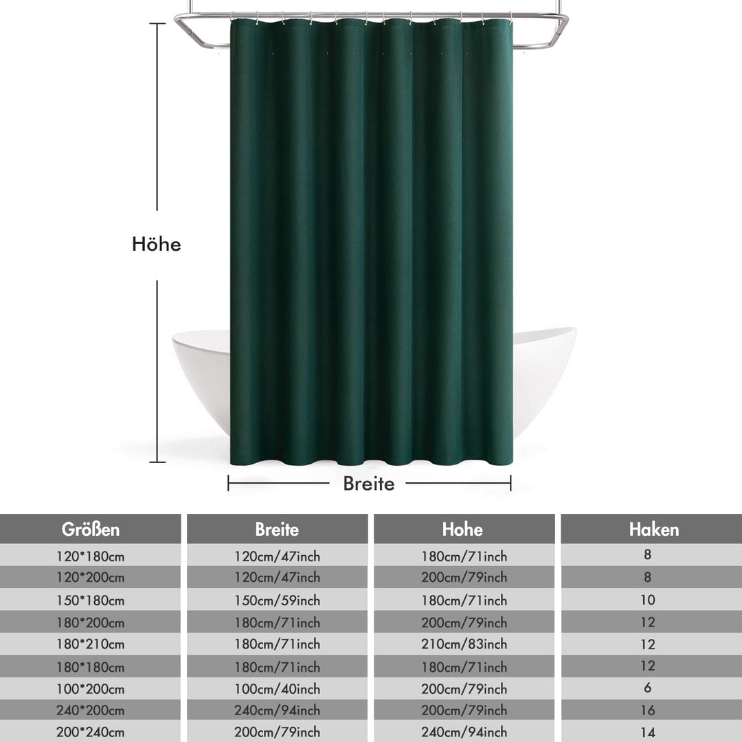MIULEE Leinen Texturiert Duschvorhang 240x200 cm dunkelgrün, Schwerer Hotel Luxus Polyester Wasserdi