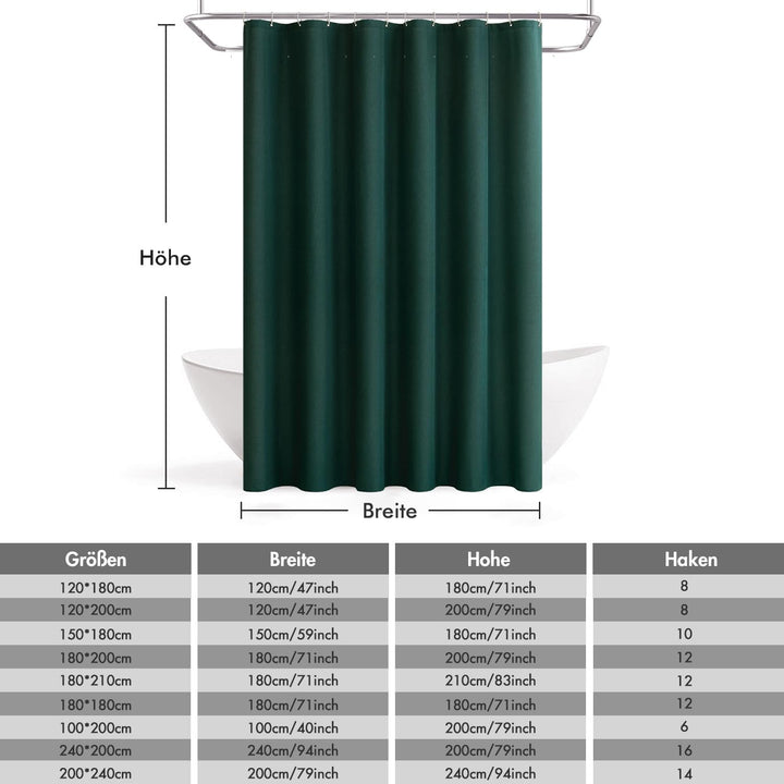 MIULEE Leinen Texturiert Duschvorhang 240x200 cm dunkelgrün, Schwerer Hotel Luxus Polyester Wasserdi
