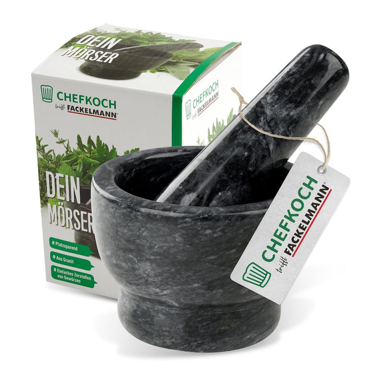 Chefkoch Mörser mit Stössel aus Granit – Zum Zerleinern, Mahlen & Zerstossen – Perfekt für frische K