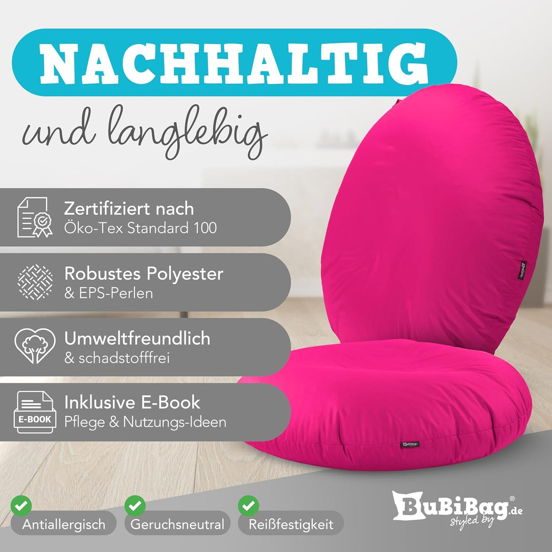 BuBiBag 2in1 Sitzsack L - XXL mit Füllung für Kinder &amp; Erwachsene, Gaming Beanbag &amp; Bodenkissen für