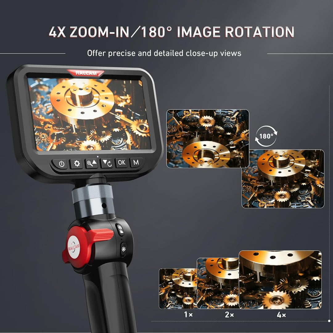Ralcam Endoskopkamera mit Licht, Endoscope Camera mit 210° beweglichem Kopf, 3.9mm Sonde, 5" HD Bild