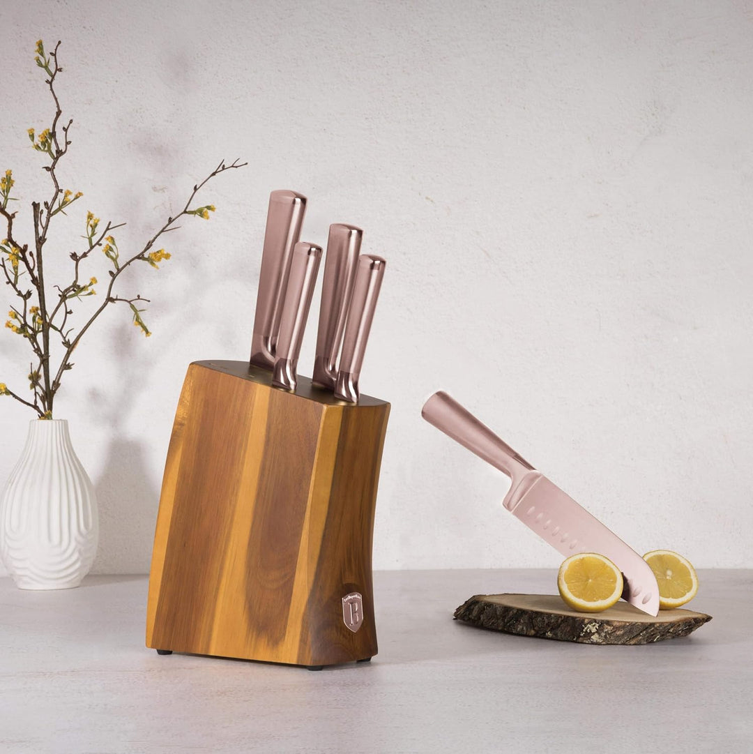 Berlinger Haus Messerset 6-TLG. | Akazienholz-Ständer Taupe Collection | Edelstahlklingen | Hochwert