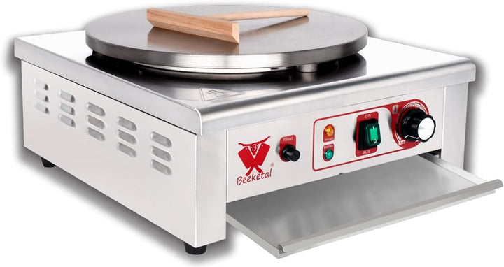 Beeketal 'BC40-1' Gastro Crepes Maker mit Ø 400 mm Gusseisen Crepesplatte, 50-300 °C stufenlos einst