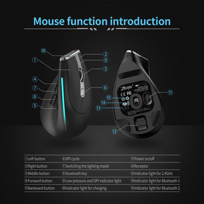 Kabellose Ergonomische Maus mit anpassbaren Tastenkombinationen, wiederaufladbare vertikale optisch