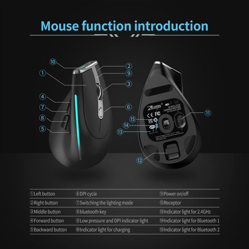 Kabellose Ergonomische Maus mit anpassbaren Tastenkombinationen, wiederaufladbare vertikale optisch