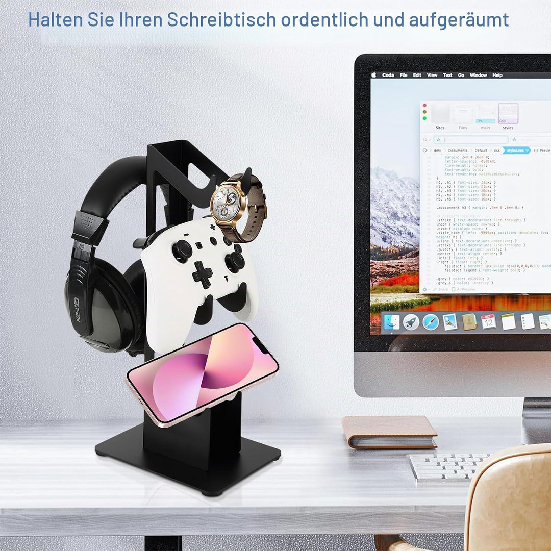 3-stöckig Spielkonsole &amp; Kopfhörer Halterung Gamepadhalterung Kopfhörerhalterung Ständer 3 Schwarz,