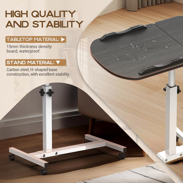 Soontrans Betttisch auf Rollen, 60×40cm, Laptoptisch Höhenverstellbar, Beistelltisch Bett mit Mehrer