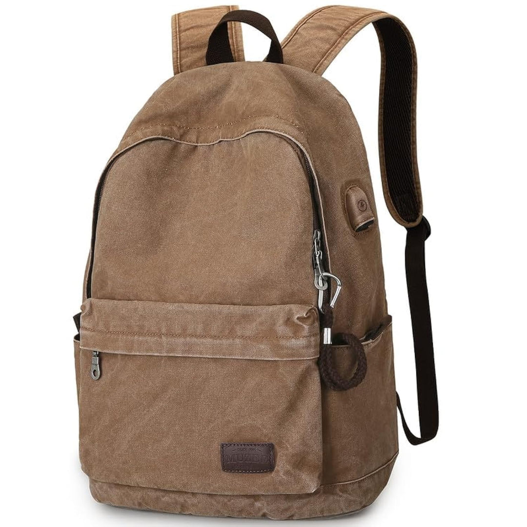 Muzee Canvas Rucksack, Leichter Anti-Diebstahl-Reise-Rucksack mit USB-Ladeanschluss für Herren Damen