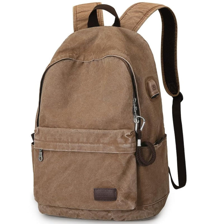Muzee Canvas Rucksack, Leichter Anti-Diebstahl-Reise-Rucksack mit USB-Ladeanschluss für Herren Damen
