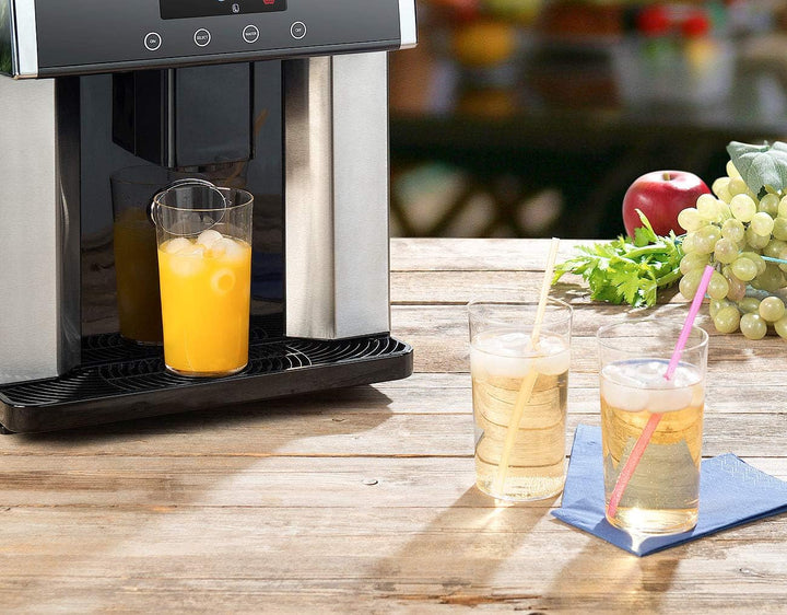 Rosenstein & Söhne Eiswürfelbereiter: Eiswürfelmaschine & Wasserspender V2 mit XL-Display, Edelstahl