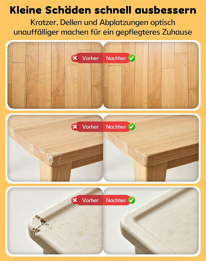 Vinylboden Reparaturset Grau mit 11 Farben Hartwachs und Wachsschmelzer | Laminat Reparaturset Parke