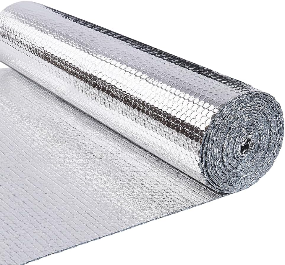 VOUNOT Isolierfolie Dämmfolie 10m x 100cm x 3mm, Doppelte Alu-Luftpolsterfolie Heizkörper Reflexions