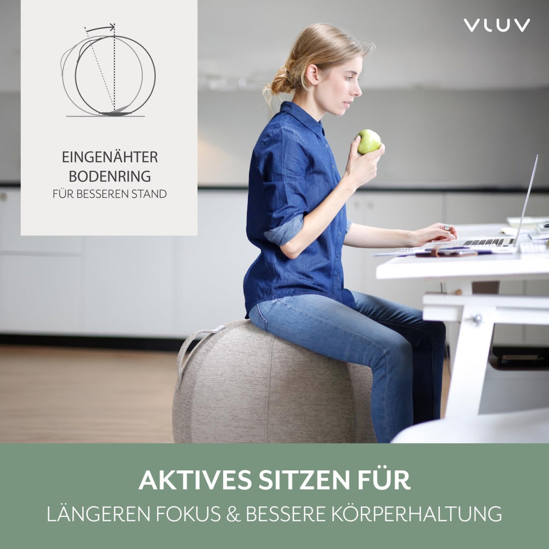 VLUV® BOL STOV Sitzball Büro Ergonomisch [Atmungsaktiv mit Tragegriff und Wegrollschutz] Waschbarer
