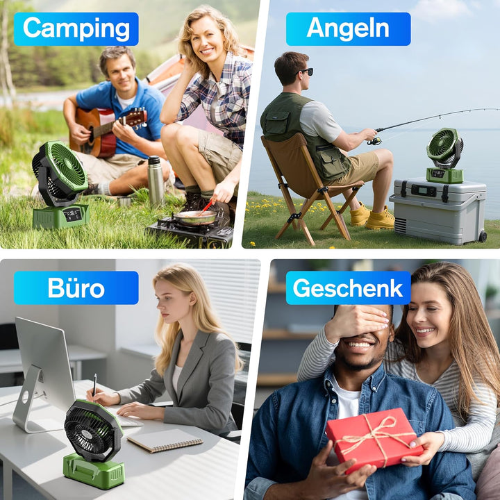 Kejector Akku Ventilator Camping 24000mAh USB Ventilator mit Licht Digitalanzeige Tischventilator mi