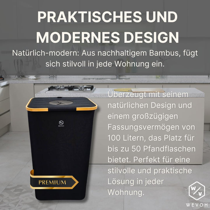 Pfandflaschen Sammelbehälter mit waschbarer Innentasche – Recycling-Behälter für PET-Flaschen und Do