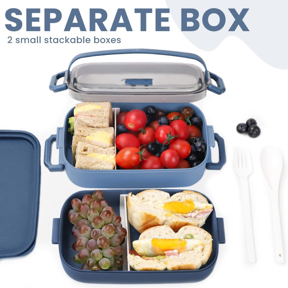 Bugucat Lunchbox 1600ML,2 in 1 Bento Box Brotdose Auslaufsicher Luftdichte Brotzeitbox mit Fächern u
