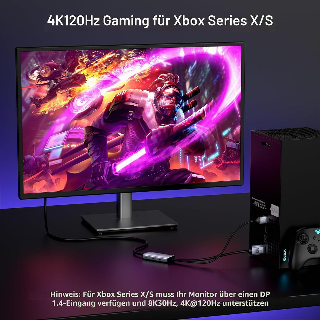 4K@144Hz HDMI 2.1 auf DisplayPort 1.4 Kabeladapter (1,8 m), 4K120Hz/8K unidirektionales aktives HDMI