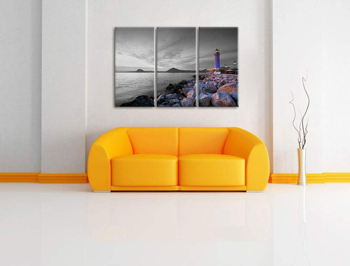 Romantischer Leuchtturm bei Ebbe schwarz/weiss 3-Teiler Leinwandbild 120x80 Bild auf Leinwand, XXL r