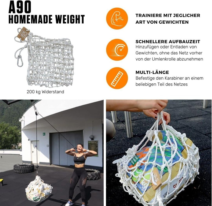Angles90 Seilnetz für Gewichte - 48 x 48 cm, Weiss - Zum Klettern & Klettertraining - An Klimmzugsta