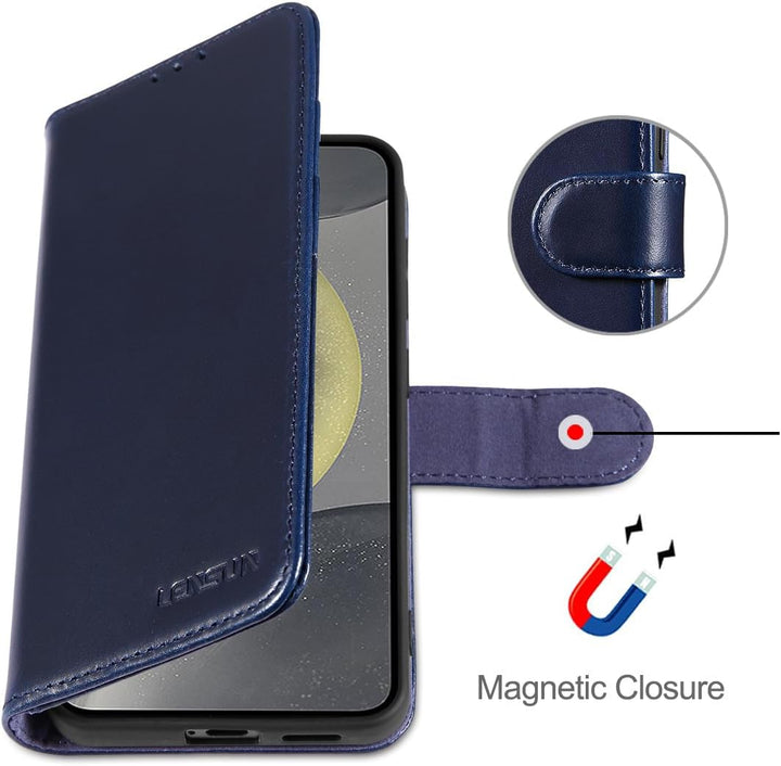 LENSUN Echtleder Hülle für Samsung Galaxy S24, Leder Handyhülle [Brieftasche][RFID Schutz][Standfunk