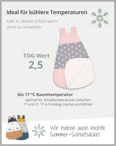 ULLENBOOM ® Schlafsack Baby 4 bis 10 Monate, 68/74, Rosa Grau (Made in EU) - Baby Schlafsack Neugebo