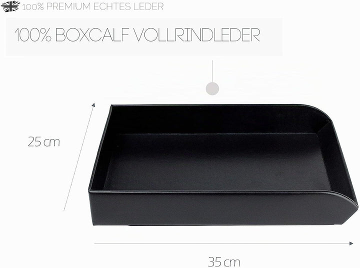 DELMON VARONE - Briefablage DIN A4 aus Premium Leder Boxcalf schwarz, Schreibtisch Organizer als Abl