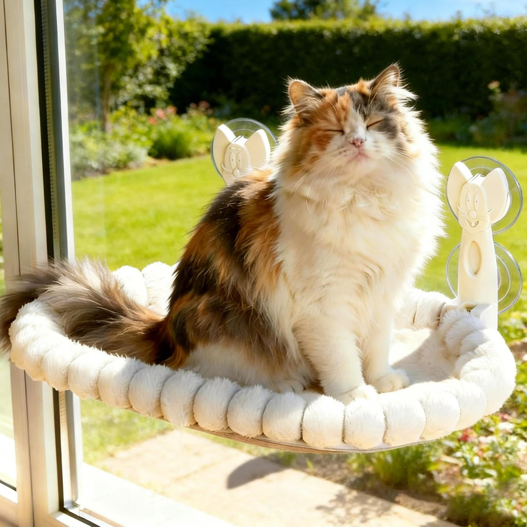 Katzen Fensterliege - 15 kg Tragkraft mit beidseitig waschbarem Kissen, Faltbare Fensterliege für Ka