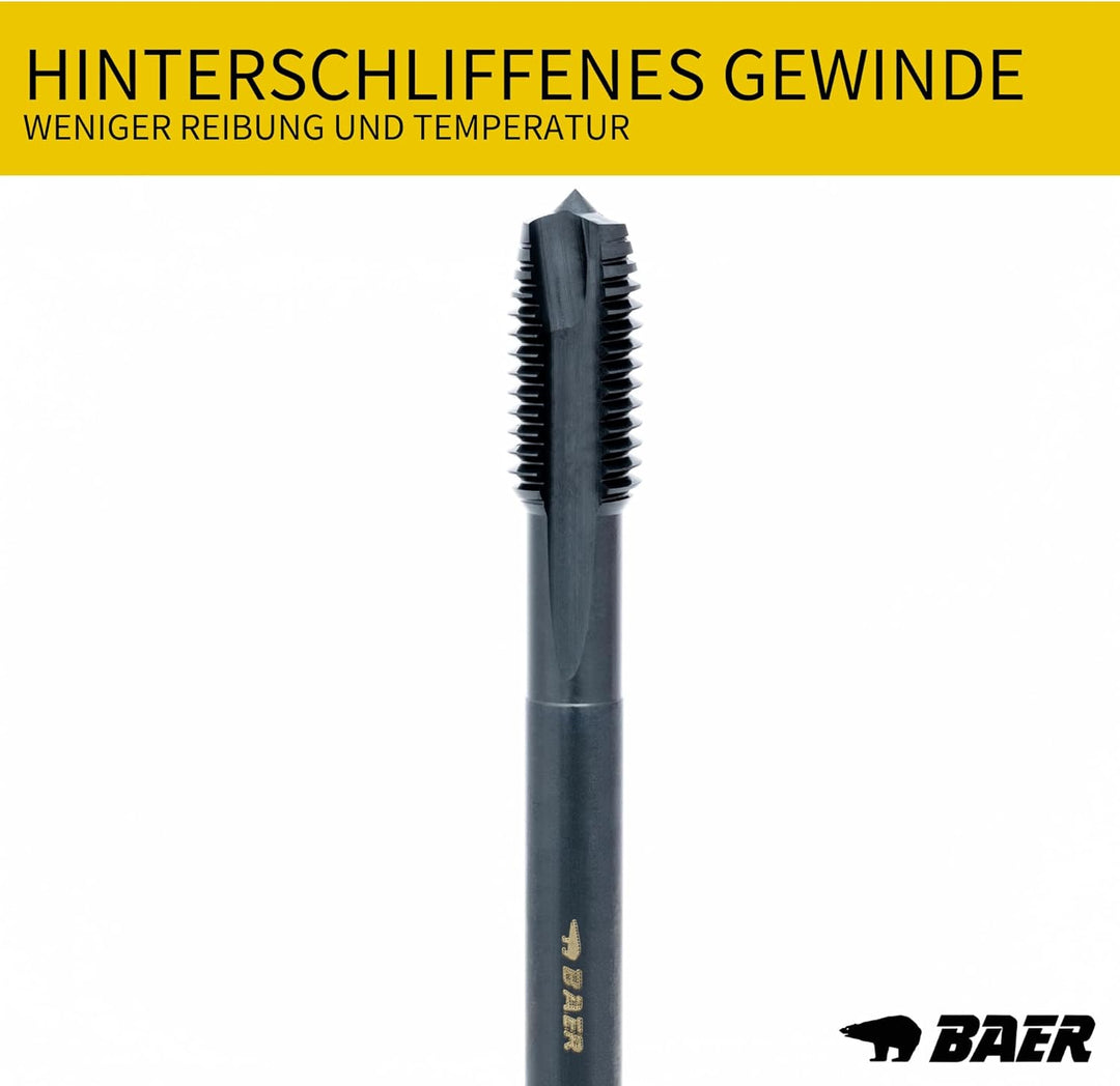 BaerCoil BAER Gewindeschneider Set M3 - M12 - HSSE EDELSTAHL - Maschinengewindebohrer Durchgangsloch