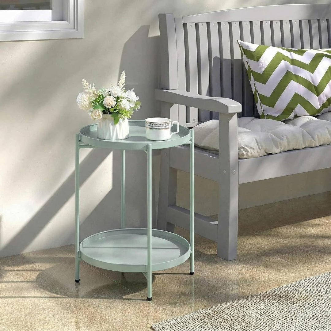 HollyHOME Beistelltisch Metall Rund Balkontisch Klein 2 Ebenen Metall Couchtisch Nachttisch Sofatisc