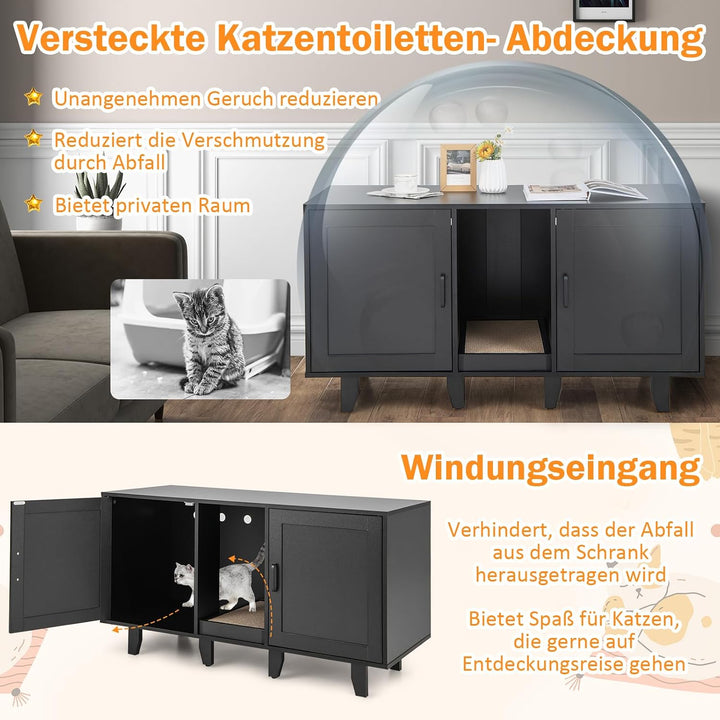COSTWAY Katzenklo Schrank für 2 Katzen, Katzenschrank für Katzentoilette, Katzenhaus mit 2 Türen &amp; K