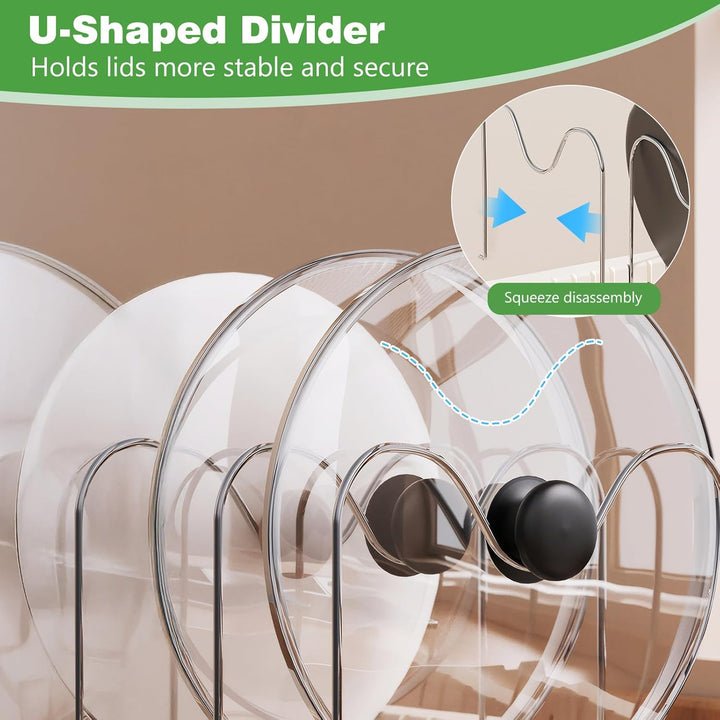 Topfdeckelhalter für Schublade Organizer Ausziehbar, Pfannenhalter, ABS Deckelhalt, Mit 10 Verstellb