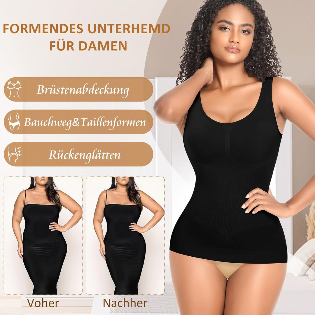 Damen Shape Unterhemd Formende Tops Nahtlos Hemdchen XL Schwarz-weite Träger, XL Schwarz-weite Tr&#x