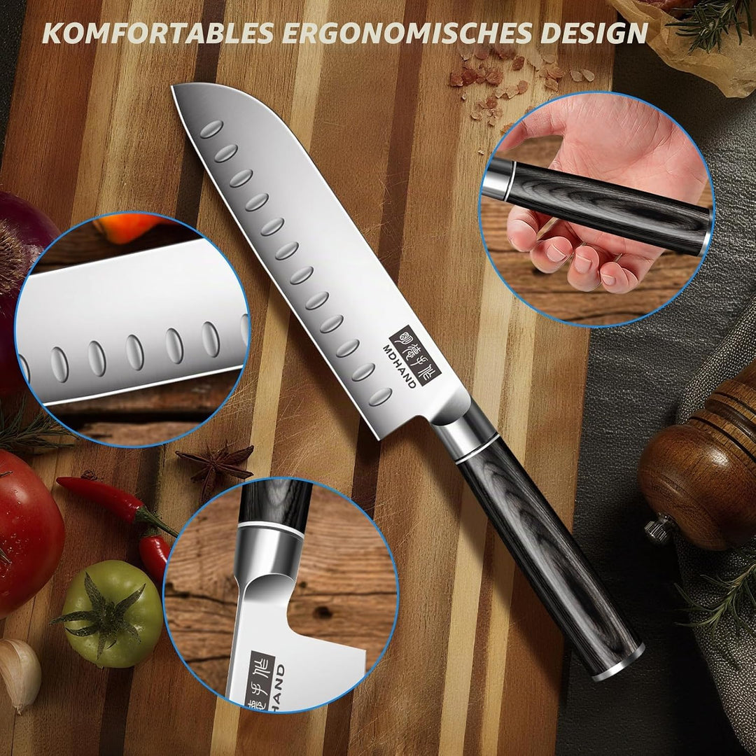 MDHAND Messerset mit Nylon Rolltasche, 10-tlg Scharfe Küchenmesser Set aus Edelstahl in Mehreren Grö