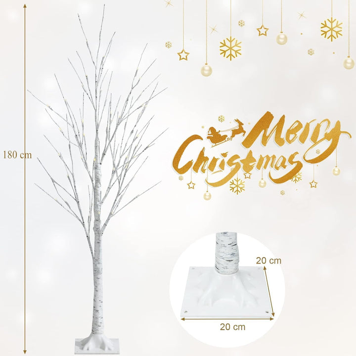 RELAX4LIFE Weisser Weihnachtsbaum Künstlich 180cm, LED Lichtbaum Birkenoptik, Christbaum mit 96 warm