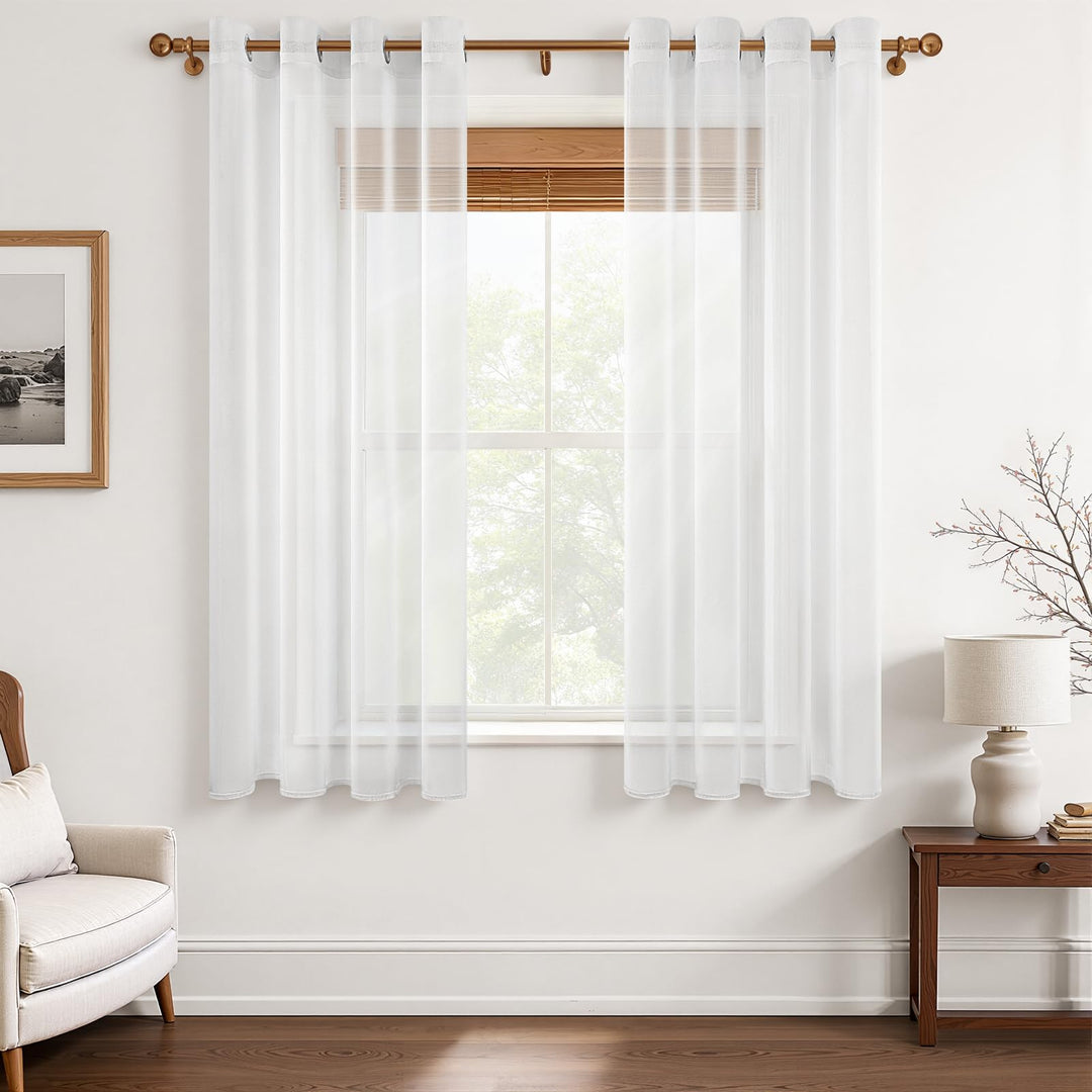 MRTREES Stores Gardinen Weiss Wohnzimmer Gardinen modern Schlaufenschal 2er Set 122×140cm (H×B) Vorh