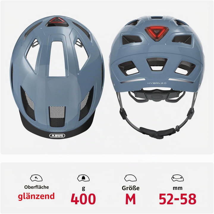 ABUS Stadthelm Hyban 2.0 - Fahrradhelm mit Rücklicht, ABS-Hartschale, guter Passform - für Damen und