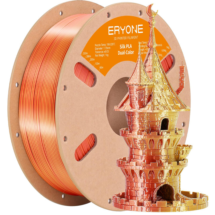 ERYONE Dual Two-Tone PLA Filament 1.75 mm, 3D Printer Filament, 1 kg Spool +/- 0.02 mm, Silk Gold &