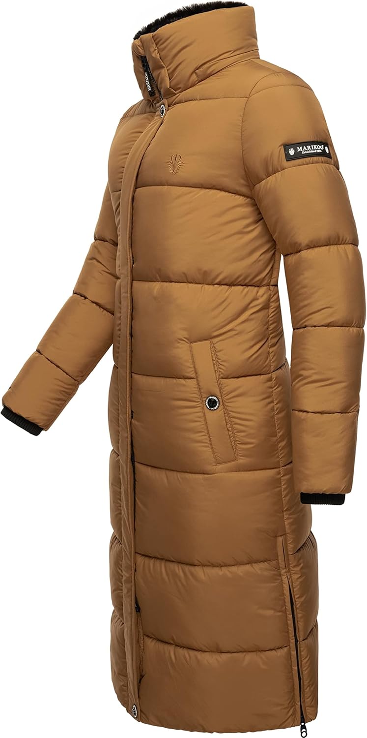 MARIKOO Damen Wintermantel Warmer Steppmantel lang mit Abnehmbarer Kapuze Reliziaa XS-3XL L Camel, L