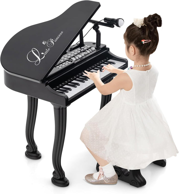 COSTWAY Kinder Keyboard mit 37 Tasten & Hocker, elektronische Klaviertastatur tragbar mit Mikrofon,
