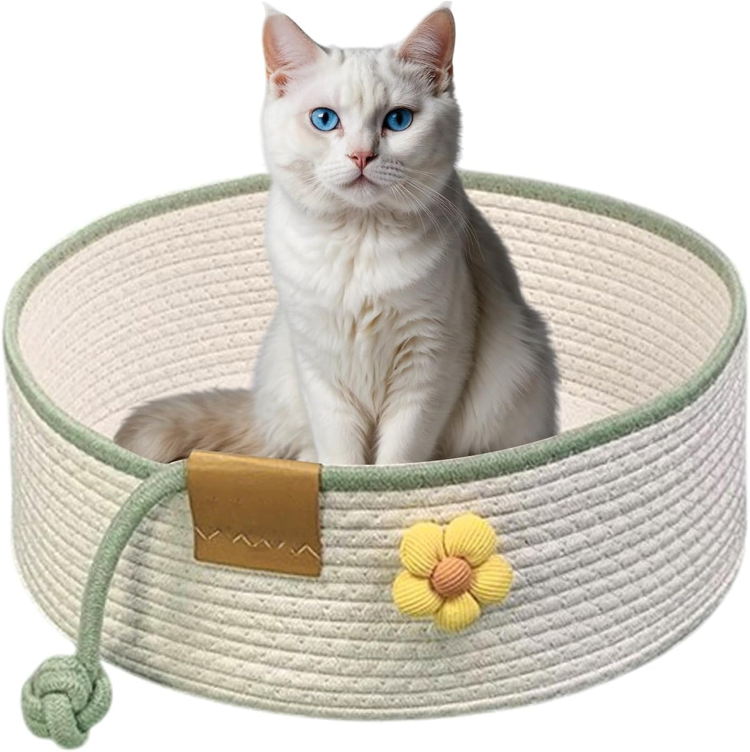 Gewebtes Katzenbett, 50 cm Durchmesser Faltbarer Korb-Nistplatz, Atmungsaktives Haustier-Liegebett,