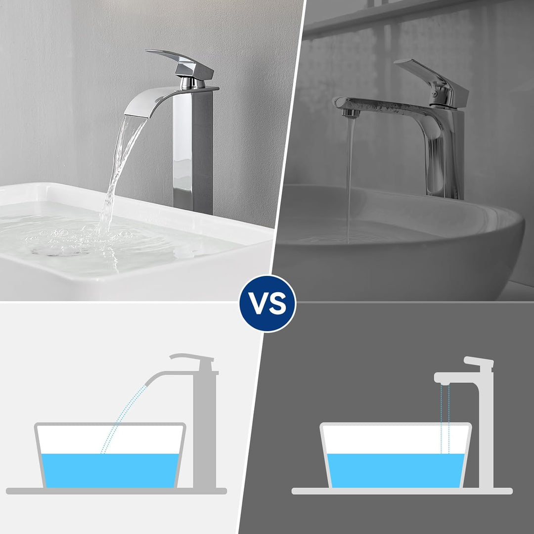 CECIPA Wasserhahn Bad Hoch, Waschtischarmatur Wasserfall, Armatur Badezimmer Edelstahl, Waschbecken