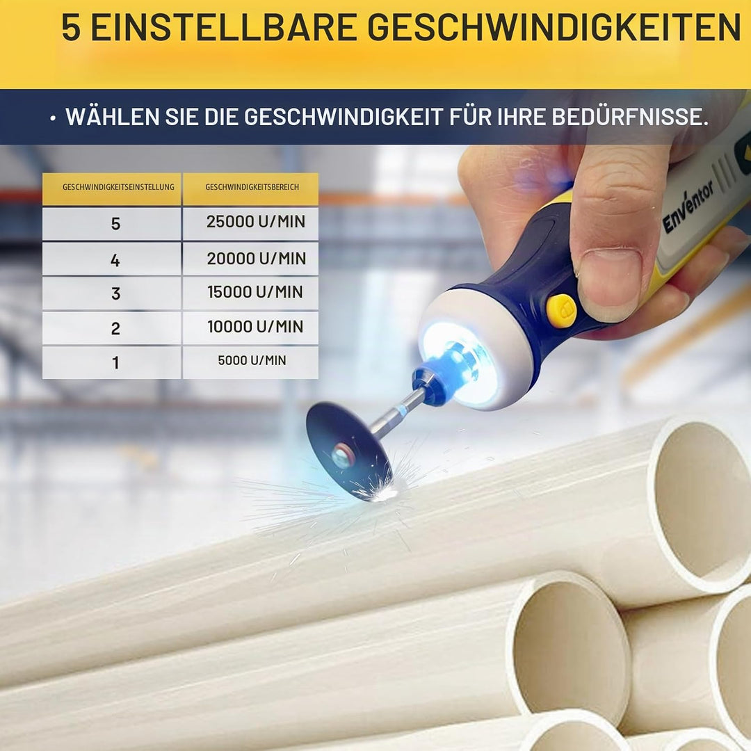 ENVENTOR Mini Multifunktionswerkzeug Akku, 8V Rotationswerkzeug mit 80 Zubehör, 5000-28000RPM, 5 Ein
