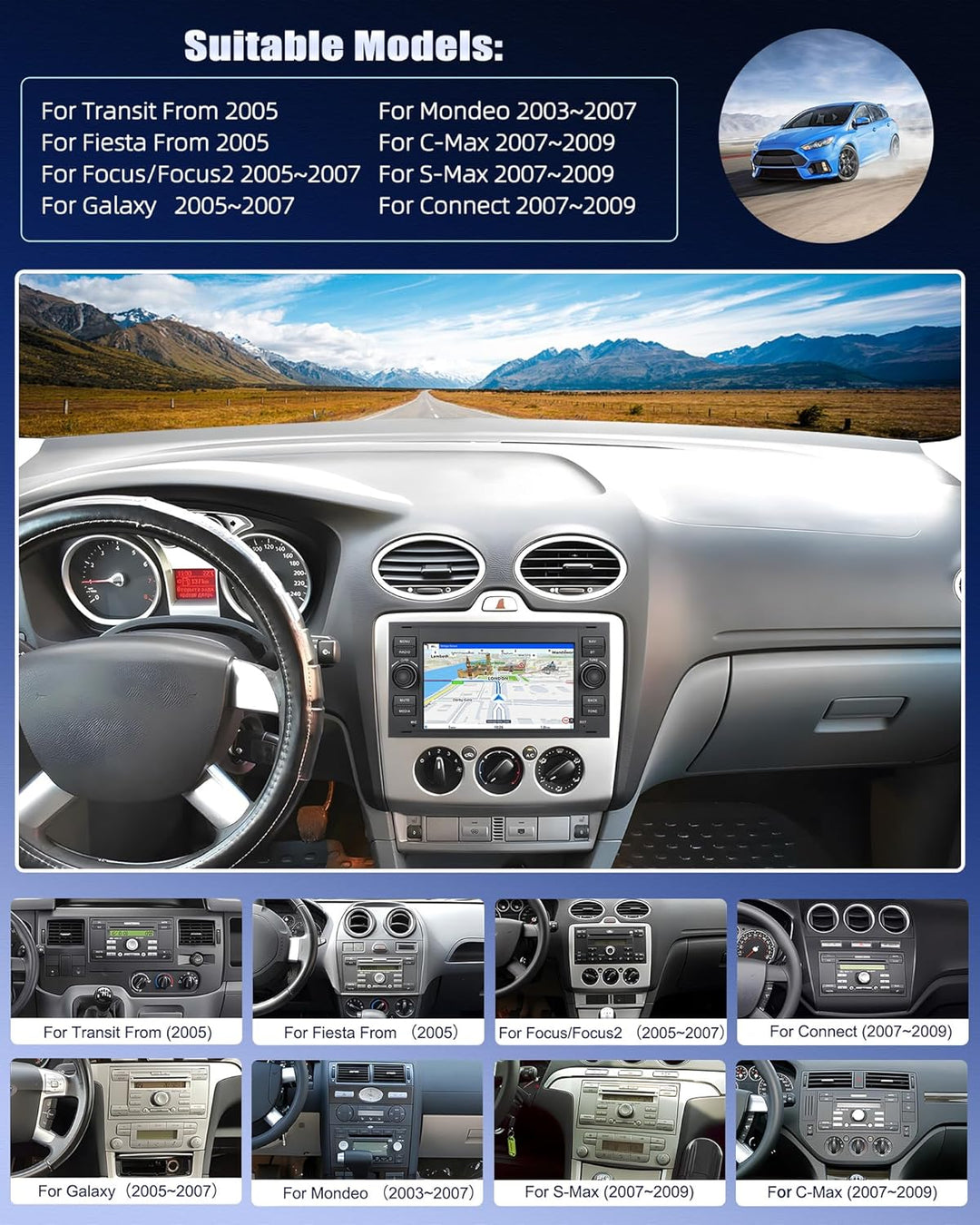 SIXWIN 2GB+64GB Android 13 Autoradio für Ford Fiesta C/S-MAX Transit Galaxy Connect Mondeo mit Carpl