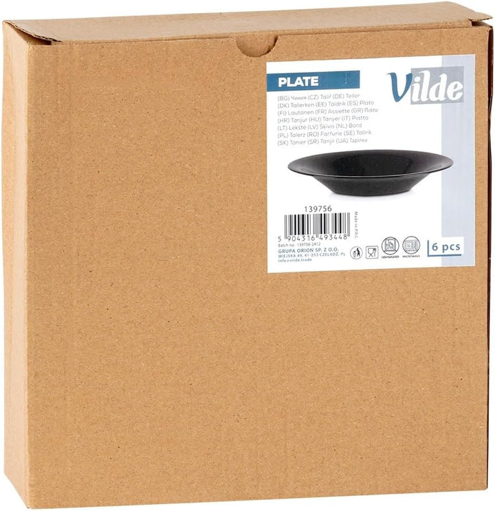 Vilde Tiefe Essteller aus Glas Schwarz 21.5 cm, 400 ml 6 Stk. | Teller, Suppenteller, Set, Schale, S