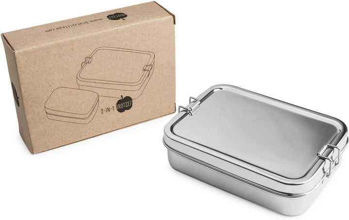 Brotzeit Lunchbox 2in1 Two-in-one Brotdose Jausenbox aus Edelstahl 18x13x5cm