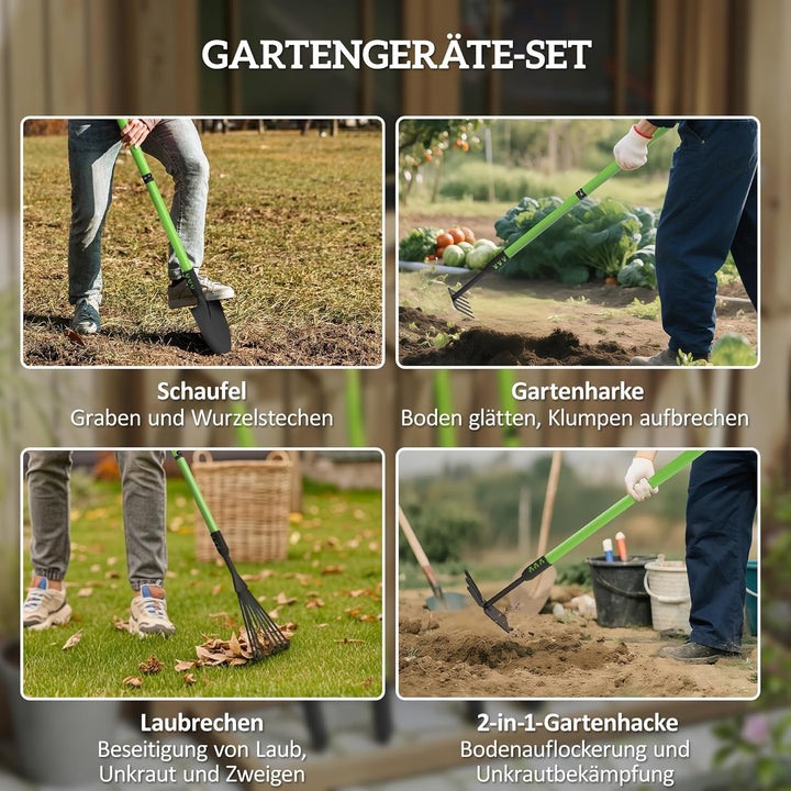 Outsunny Gartenwerkzeug-Set 4 Stück Gartengeräte-Set mit Schaufel Gartenhacke Gartenrechen Laubreche